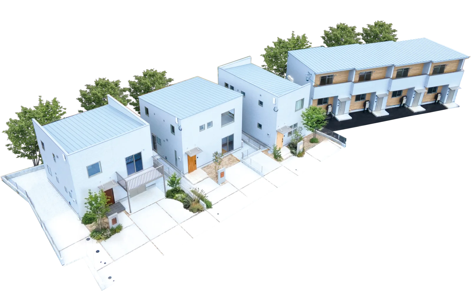 CRAFT MAISONの戸建賃貸住宅が並ぶ外観