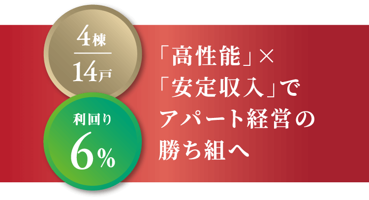 4棟　14戸　利回り6% 「高性能」×「安定収入」でアパート経営の勝ち組へ